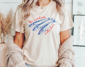 Les Sardines Fish Shirt - Sardines Lover Gift - Sardines Unisex Short Sleeve Tee - Fisherman Aesthetic Shirt - Tomato Girl Summer