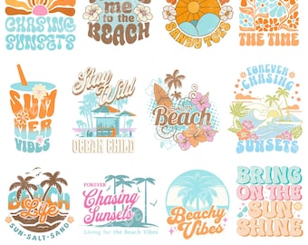 Retro Summer Bundle png, Summer Sublimation Designs, Beach png, Summer Vibes png, Summertime png, Salty png, Vintage Beach Surfing Art