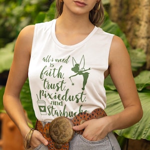 Faith Trust Pixie Dust Starbucks Unisex Tank Top, Tinkerbell Tank Top for Women, Tinker bell sleeveless shirt for Disneyland or Disneyworld