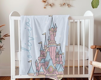 Disney Castle Plush Blanket - Personalized Magical Throw, Cozy Castle Blanket Gift for Disney fan, Customized Fleece Gift, Warm Bed Cover