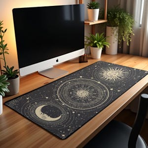 Celestial Sun and Moon Desk Mat - Starry Night Mousepad, Astrology Keyboard Mat, Office Decor Gift for Astrology Lovers
