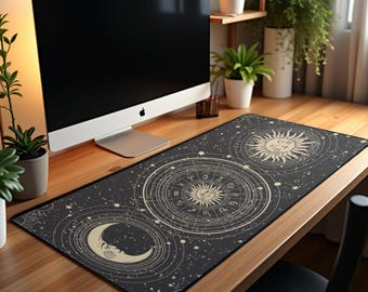 Himmlische Sonne und Mond Schreibtischmatte - Sternennacht Mousepad, Astrologie Tastatur Matte, Büro Dekor Geschenk für Astrologie-Liebhaber