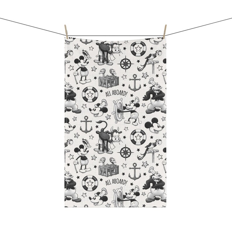 Steamboat Willie Tea Towel - Vintage Mickey Kitchen Decor, Disney Fan Gift, Mickey Mouse Dish Cloth, Classic Mickey Home Decor image 4
