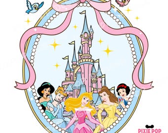 Princess Castle Coquette with Pink bow PNG, Magic Kingdom Sleeping Beauty Digital, Snow White Ribbon Png Princess Belle, Aurora Png download