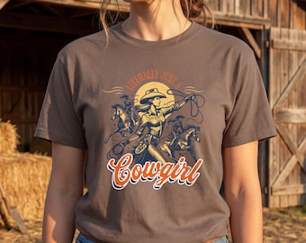 Een enkel Western T-shirt van een Veedrijfster | Vintage western-shirt met grafische print voor dames | Letterlijk gewoon een cowgirl, uniseks T-shirt