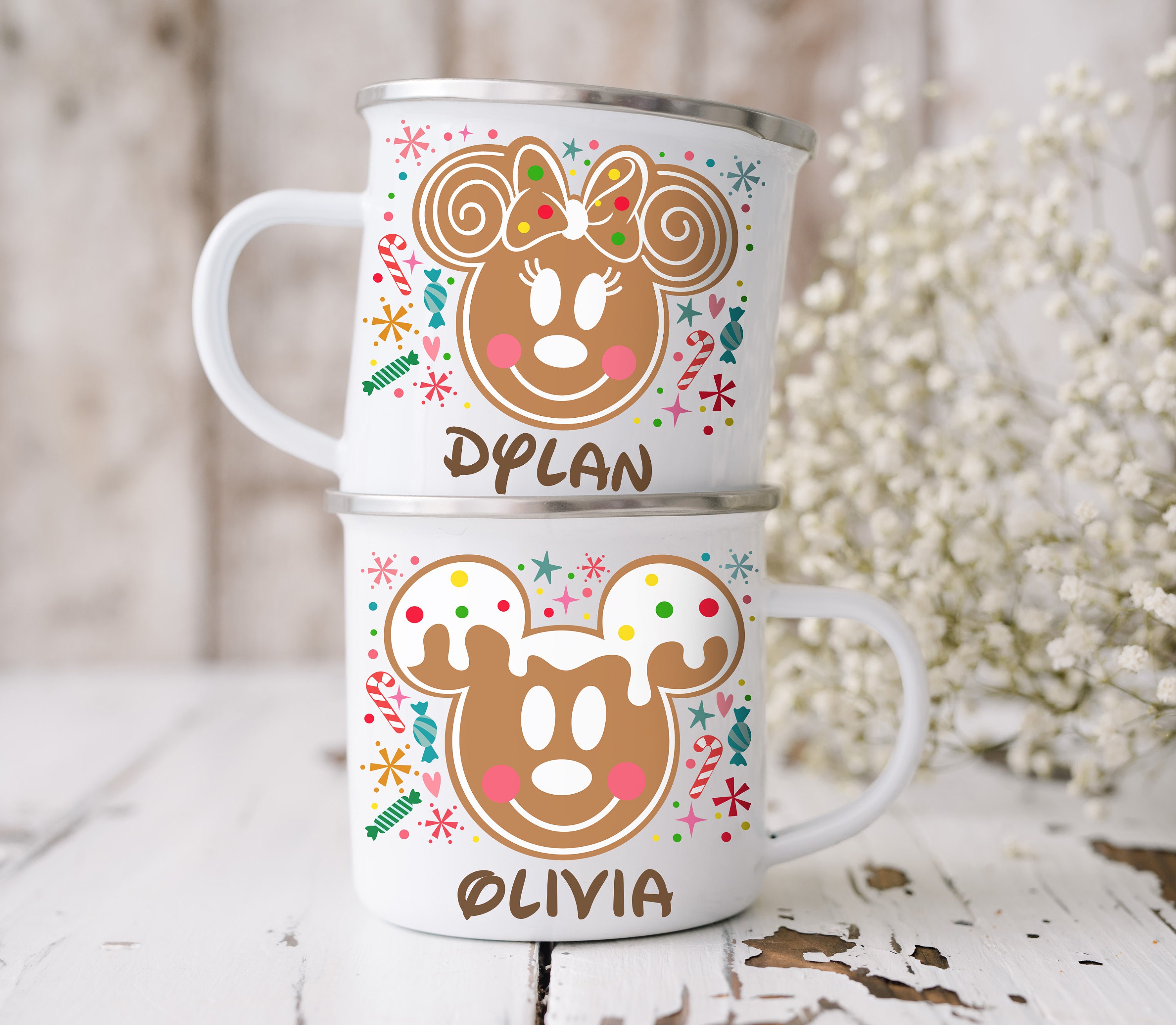 Disney Mickey and Minnie Mouse Christmas Mugs Coffee Cups Kitchen Accessories | Cute Ceramic Festive Housewarming Gifts for Men and Women and Kids 