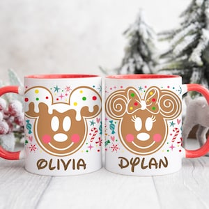 Personalized Christmas mug for kids. Personalized mug for Christmas with Mickey or Minnie Gingerbread.