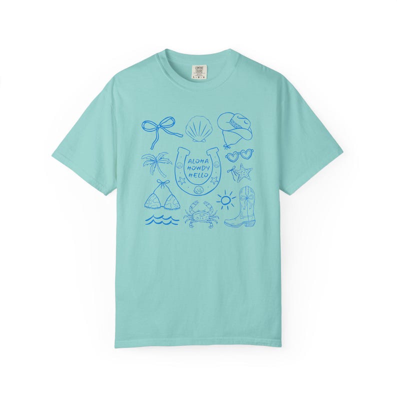 T-shirt cow-girl côtière Hello Aloha, t-shirt graphique cow-girl bord de mer, chemise de plage unisexe, haut d'été décontracté, cadeau pour cow-girl image 5