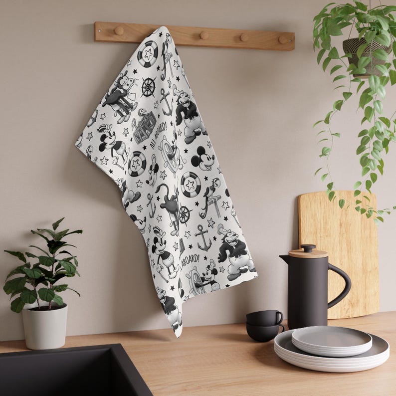 Steamboat Willie Tea Towel - Vintage Mickey Kitchen Decor, Disney Fan Gift, Mickey Mouse Dish Cloth, Classic Mickey Home Decor image 5