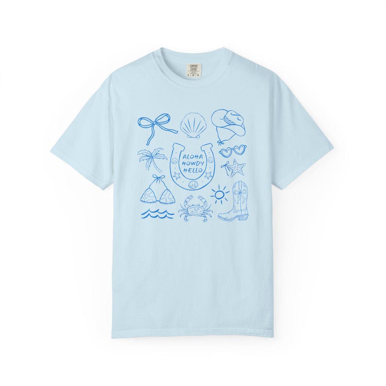 T-shirt cow-girl côtière Hello Aloha, t-shirt graphique cow-girl bord de mer, chemise de plage unisexe, haut d'été décontracté, cadeau pour cow-girl image 6