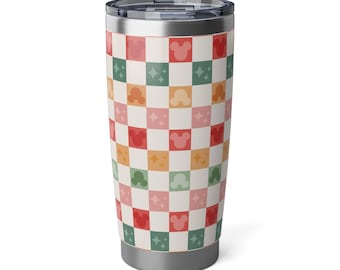 Copo de Natal festivo Mickey Checkerboard 20 oz - Ideia de presente de Natal para fãs da Disney, copo de garrafa de água de Natal Mickey