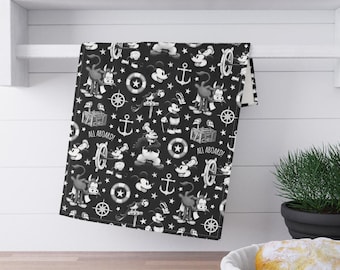 Steamboat Willie Geschirrtuch - Vintage Micky Maus Dekoration, Disney Fan Geschenk, Micky Maus Geschirrtuch, klassisches Mickey Home Decor