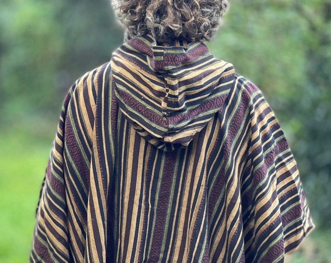 Large hooded poncho Gheri >>> 2 colours gold maroon & earth >> JUNGLE - Festival clothing, Gypsy, Ethno style, Freak, magician
