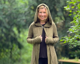 Swinging cardigan with large hood, different fabric layers >>> 2 colors >> JUNGLE, cardigan, dancing, chilling, boho, elf