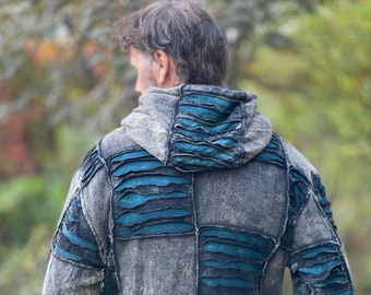 Patchwork Jacket - ATOM Knit >>> Men's Razor-Cut Jacket >> Hood + Fleece Lining >> M/L/XL in 3 Colors - JUNGLE - GoaEndzeitFreak