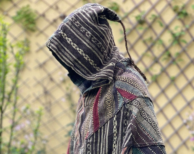 Large hooded poncho Gheri 1 >>> Patchwork stone washed >> JUNGLE - Festival clothing, Gypsy, Ethno style, Freak, Apocalypse