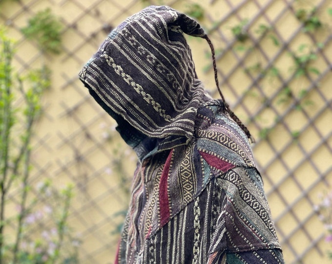 Large hooded poncho Gheri 1 >>> Patchwork stone washed >> JUNGLE - Festival clothing, Gypsy, Ethno Style, Freak, Apocalypse