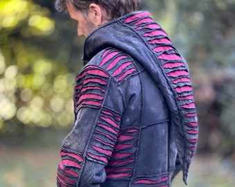 Patchwork Jacket HIMAL >>> Men's Razor-Cut >> pointed hood + fleece lining >> M/L/XL, 3 colors, JUNGLE, Freak, Troll, Festival Clothing