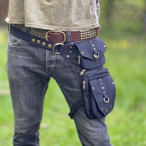 Rivet bag with leg holster 2 >>> 2 colors >> Holster bag, Festival Utility Belt with leg strap, JUNGLE, Psy Trance, Festival Clothing