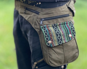 Belt bag holster bag BILLIE >>> black, olive, brown with ethnic detail >> spacious holster belt - JUNGLE - Goa - bum bag
