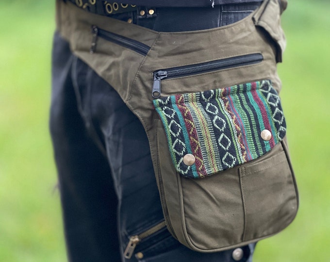 Belt bag holster bag BILLIE >>> black, olive, brown with ethnic detail >> spacious holster belt - JUNGLE - Goa - bum bag