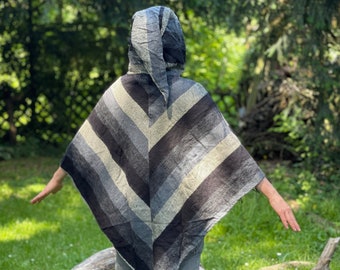Poncho pointed hood >> Natural colored stripe design 6 colors >> JUNGLE, Psy, Goa, Hippie, Hoodie, Gypsy, Festival Clothing, Gnome,