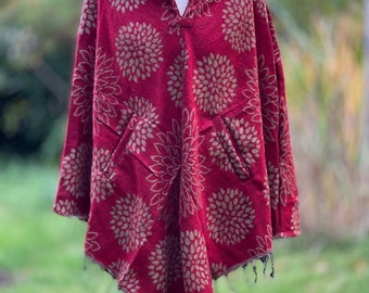 Beautiful hooded poncho >>> Mexican flower circle >> 2 colors >> JUNGLE, Festival clothing, Gypsy, Ethno style