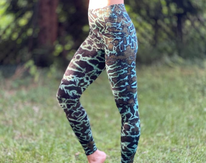 LEGGINGS Batik fiery psychedelic >> turquoise olive black >>> unisex 3 sizes, soft and comfortable // JUNGLE // Dancing, Yoga, Festival