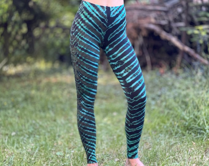 LEGGINGS batik fiery psychedelic >> green turquoise olive >>> unisex 3 sizes, soft and comfortable // JUNGLE // dance, yoga, festival