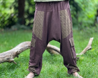 lichte Alibaba broek voor heren >>> dun katoen, natuurlijke kleuren + print, 2 kleurencombinaties >> JUNGLE, Goa, Psy Trance, Festival Clothing, Freak