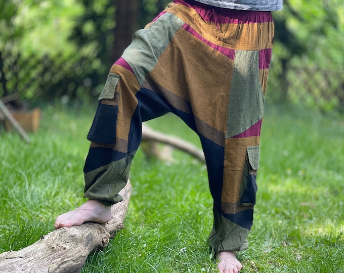 Lightweight Alibaba pants for men >>> airy cotton fabric - 4 pockets - 2 color combinations >> JUNGLE, dancing, chilling, Goa, freak, harem pants