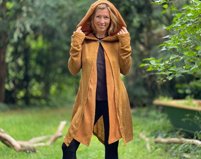 swinging CARDIGAN with large hood, 2 layers >>> 2 colors >> JUNGLE, cardigan, festival, dancing, psy trance, boho, elf