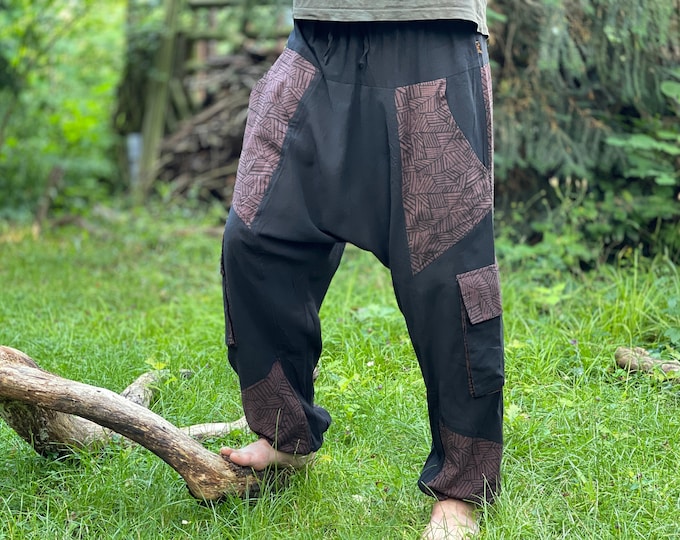 lightweight Alibaba pants for men BILLY >>> 2 dark color combinations >> JUNGLE, Goa, Psy Trance, Freak, Harem Pants, Festival Clothing