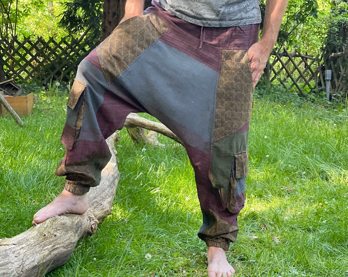 Lightweight Alibaba trousers for men >>> airy cotton fabric - 4 pockets - 2 color combinations >> JUNGLE, dancing, chilling, Goa, freak, harem trousers