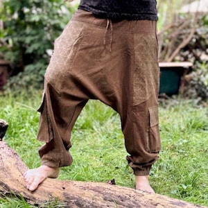 Lightweight Alibaba trousers for men >>> thin cotton, natural colors + print, 2 color combinations >> JUNGLE, Goa, Psy Trance, Festival Clothing, Freak