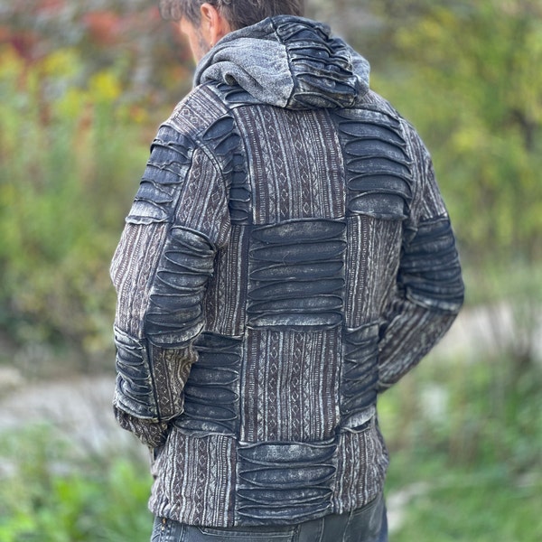 Patchwork Jacke - ATOM Gheri >> Männerjacke Razor-Cut + Kapuze + Fleecefutter >> M/L/XL 5 Farben > JUNGLE-EndzeitFreakApocalypse