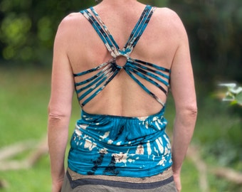 BATIK TOP open back strap design, 2-coloured batik pattern >> 3 colours >> JUNGLE, summer top, tank top, boho, hippie, festival clothing