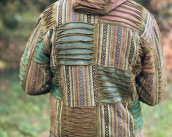 Patchwork Jacket - ATOM Gheri >> Men's jacket razor-cut + hood + fleece lining >> M/L/XL 2 colors > JUNGLE-EndzeitFreakApocalypse