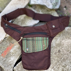 Belt bag halter bag BILLIE black, olive, brown with ethnic detail spacious halter belt JUNGLE Goa bum bag brown / gheri flap