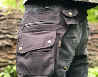BILLIE belt bag >>> spacious holster belt >> black heavy fabric >> JUNGLE - Goa - bum bag