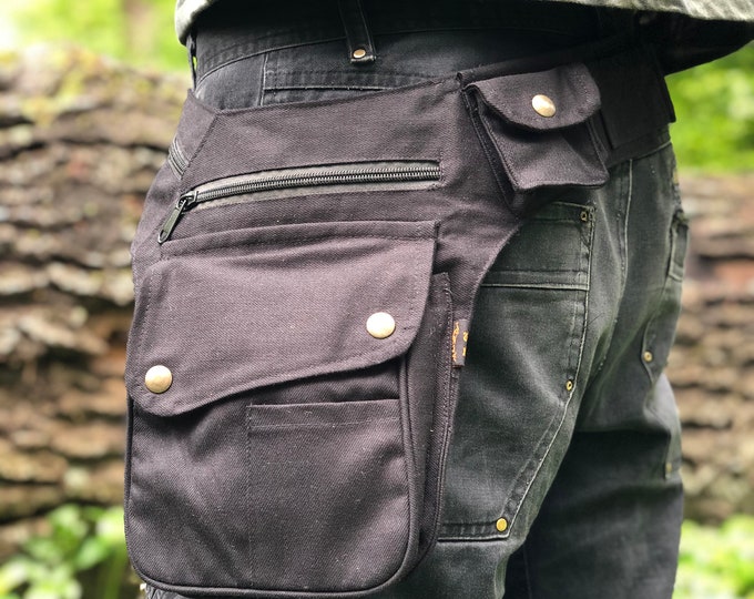 BILLIE belt bag >>> spacious holster belt >> black heavy fabric >> JUNGLE - Goa - bum bag