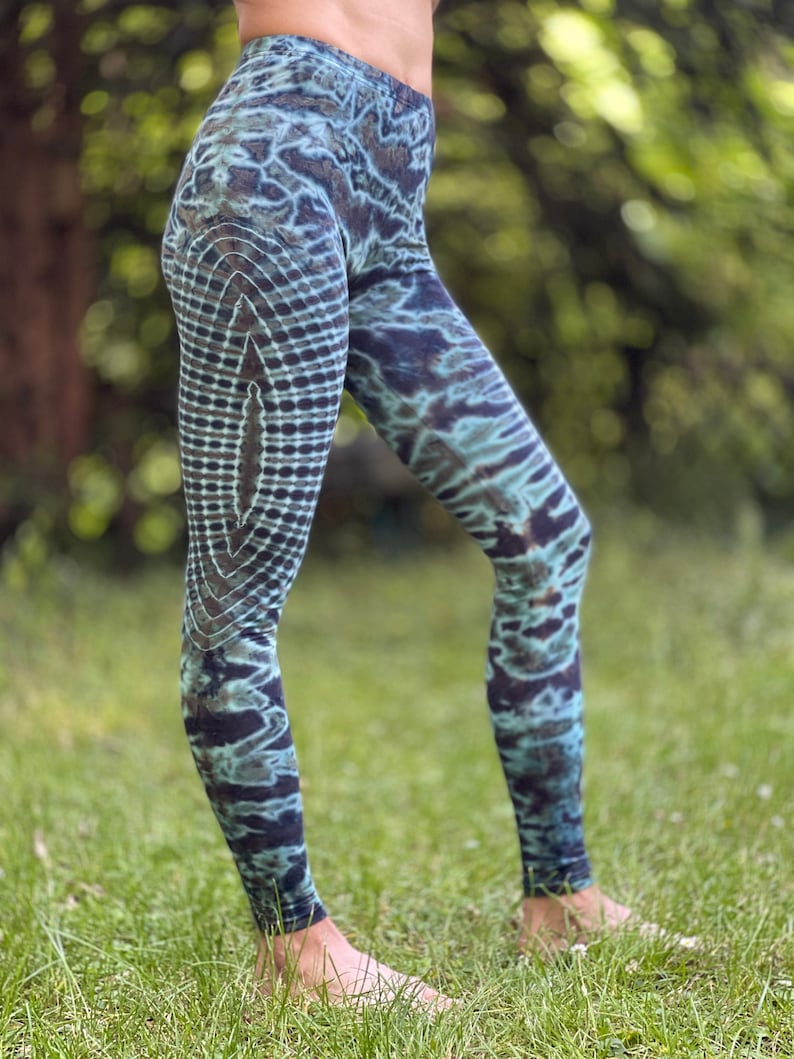 LEGGINGS Batik feurig psychedelisch türkis petrol unisex 3 Größen, weich und bequem // JUNGLE // Tanzen, Yoga, Festival zdjęcie 3