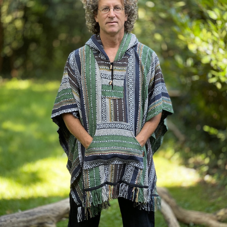 Großer Kapuzen Poncho Gheri 2 Farbvariationen JUNGLE FestivalEthnoGypsyFreak green/white/brown 1