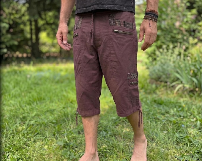 Festival Trousers KALLE – Goa Psy Trance Clothing | Baggy Cotton Trousers with 8 Pockets | Tribal Psywear | 3/4 Chiller Trousers - 4 Colors - JUNGLE Shop