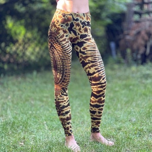 LEGGINGS batik vurig psychedelisch okergeel/olijf/bruin unisex 3 maten, zacht en comfortabel // JUNGLE // dans, yoga, festival afbeelding 2