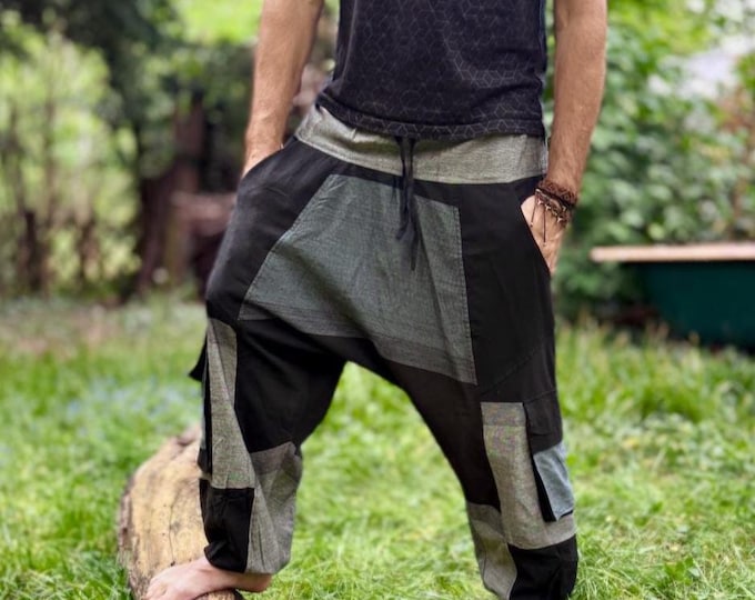 Lightweight Alibaba trousers for men BILLY >>> 2 dark color combinations >> JUNGLE, Goa, Psy Trance, Freak, Harem trousers, Festival clothing