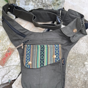 Belt bag halter bag BILLIE black, olive, brown with ethnic detail spacious halter belt JUNGLE Goa bum bag forest / gheri flap