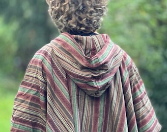 Large hooded poncho Gheri >>> 2 colors gold maroon & earth >> JUNGLE - Festival clothing, Gypsy, Ethno style, Freak, Magician