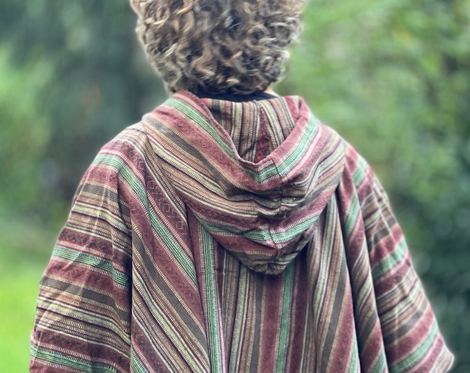 Large hooded poncho Gheri >>> 2 colors gold maroon & earth >> JUNGLE - Festival clothing, Gypsy, Ethno style, Freak, Magician