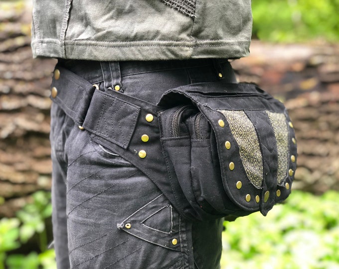 Belt bag RICO big >>> extravagant spacious bum bag with rivets >> JUNGLE, Goa, Psy Trance, Freak, Festival clothing, Apocalypse